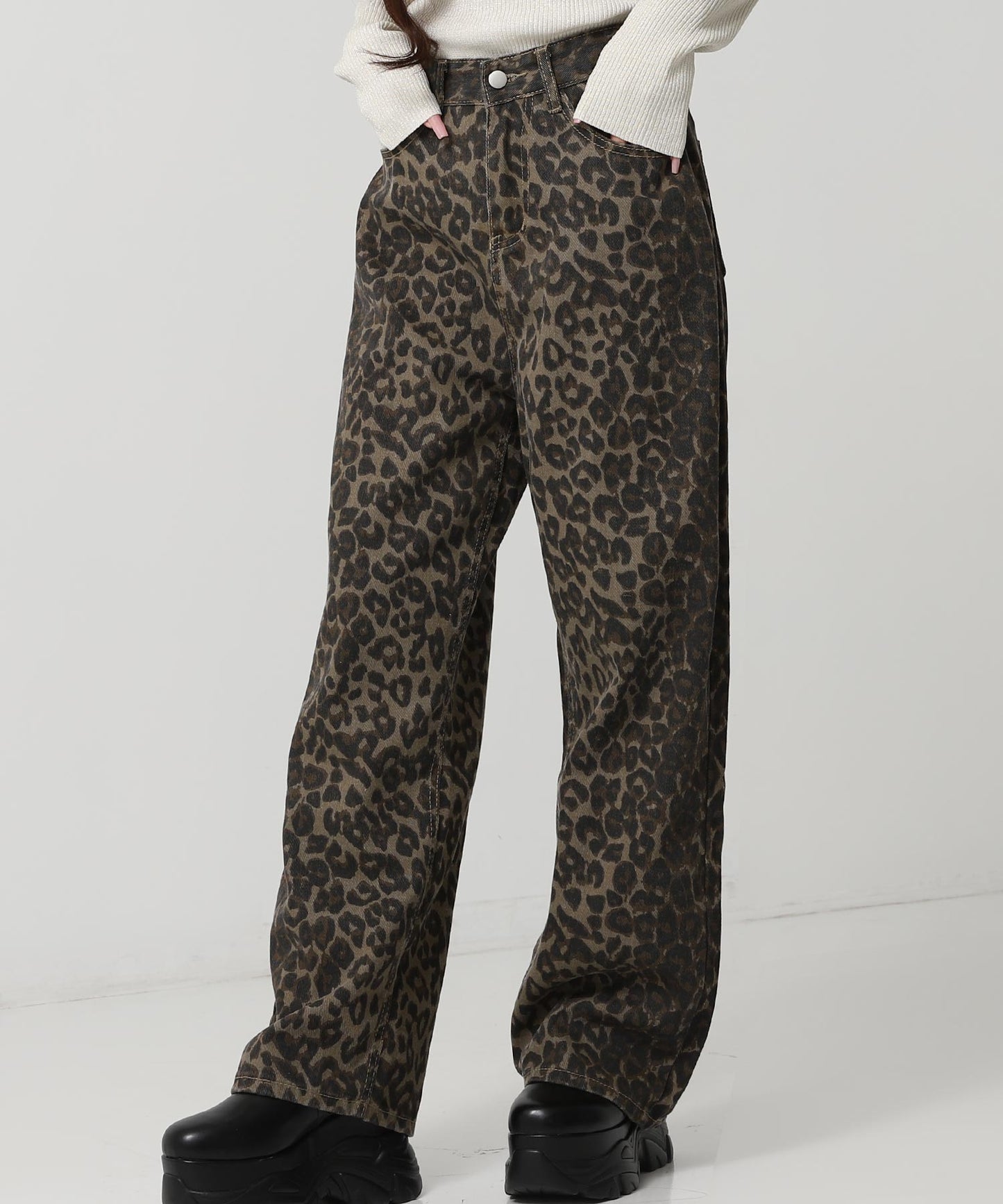 レオパード ストレート デニム パンツ 152-5928