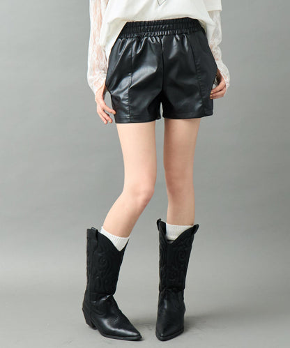 ウエスト ゴム フェイク レザー ショートパンツ 152-5935