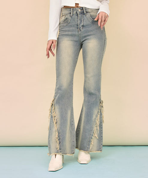 フリンジヘム デニム フレアパンツ  152-6011