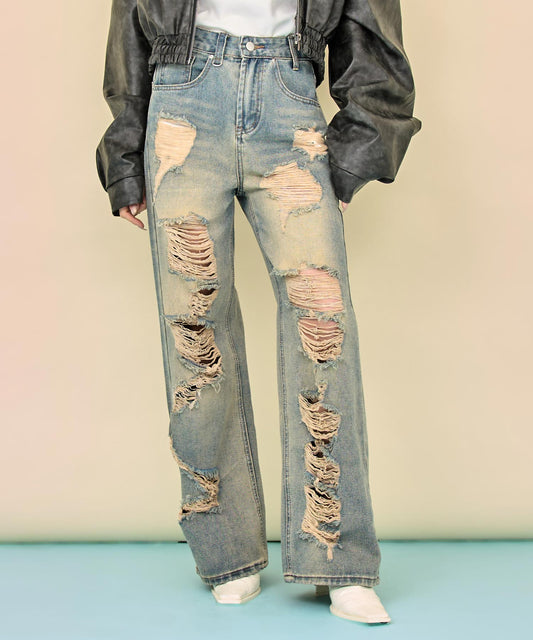 Dカン付き グラデーション ハイダメージ デニム パンツ 152-6013