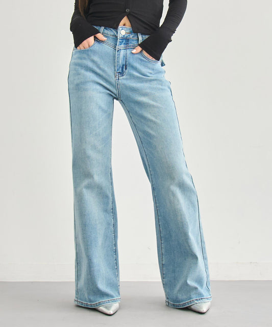 細見えウエストV フレア デニムパンツ 152-6055