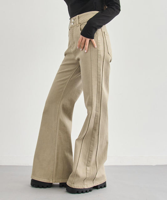 細見え サイドライン フレア デニムパンツ 152-6056