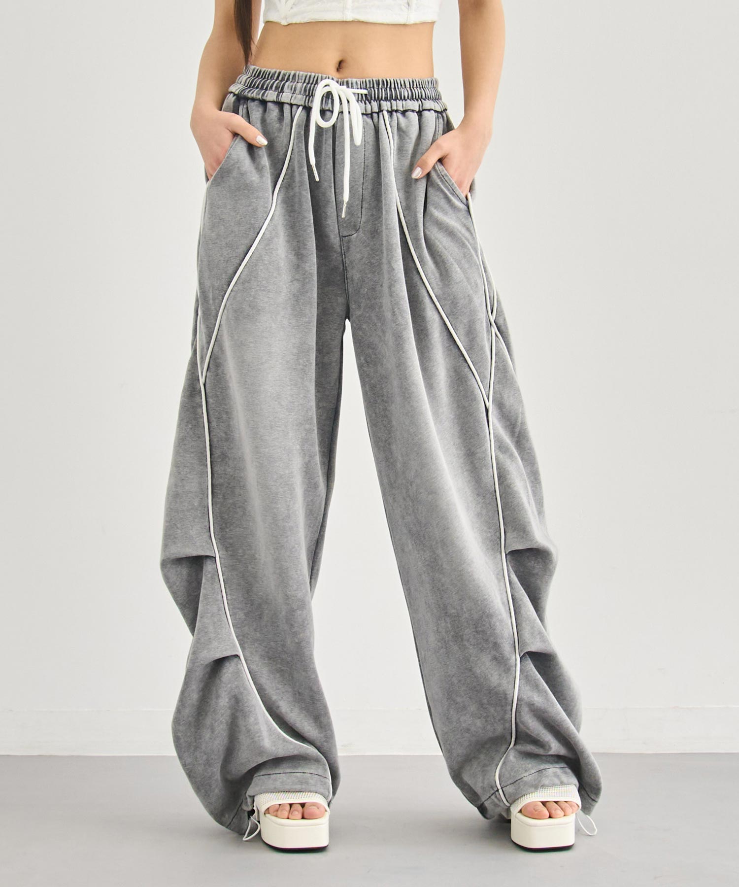 MAHFグレー XXL スウェットパンツ Knuth Marf - ワイドレッグ スウェットパンツ (グレー) wide-leg