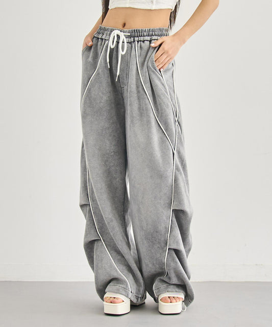 ウォッシュ加工 カーブライン タック スウェットパンツ 152-6111