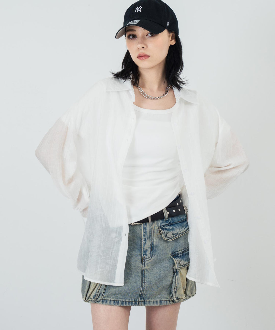 ウエスト ギャザー ラウンドネック Tシャツ 153-5705