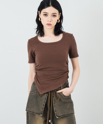 ウエスト ギャザー ラウンドネック Tシャツ 153-5705