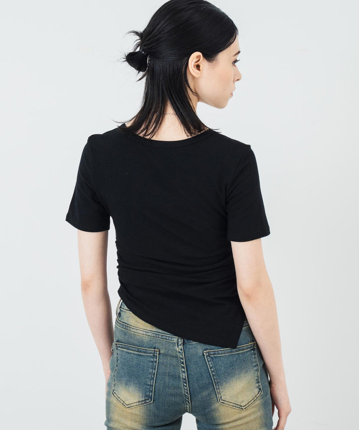 ウエスト ギャザー ラウンドネック Tシャツ 153-5705