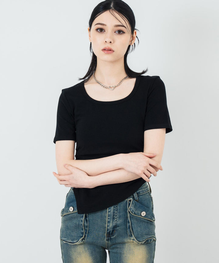 ウエスト ギャザー ラウンドネック Tシャツ 153-5705