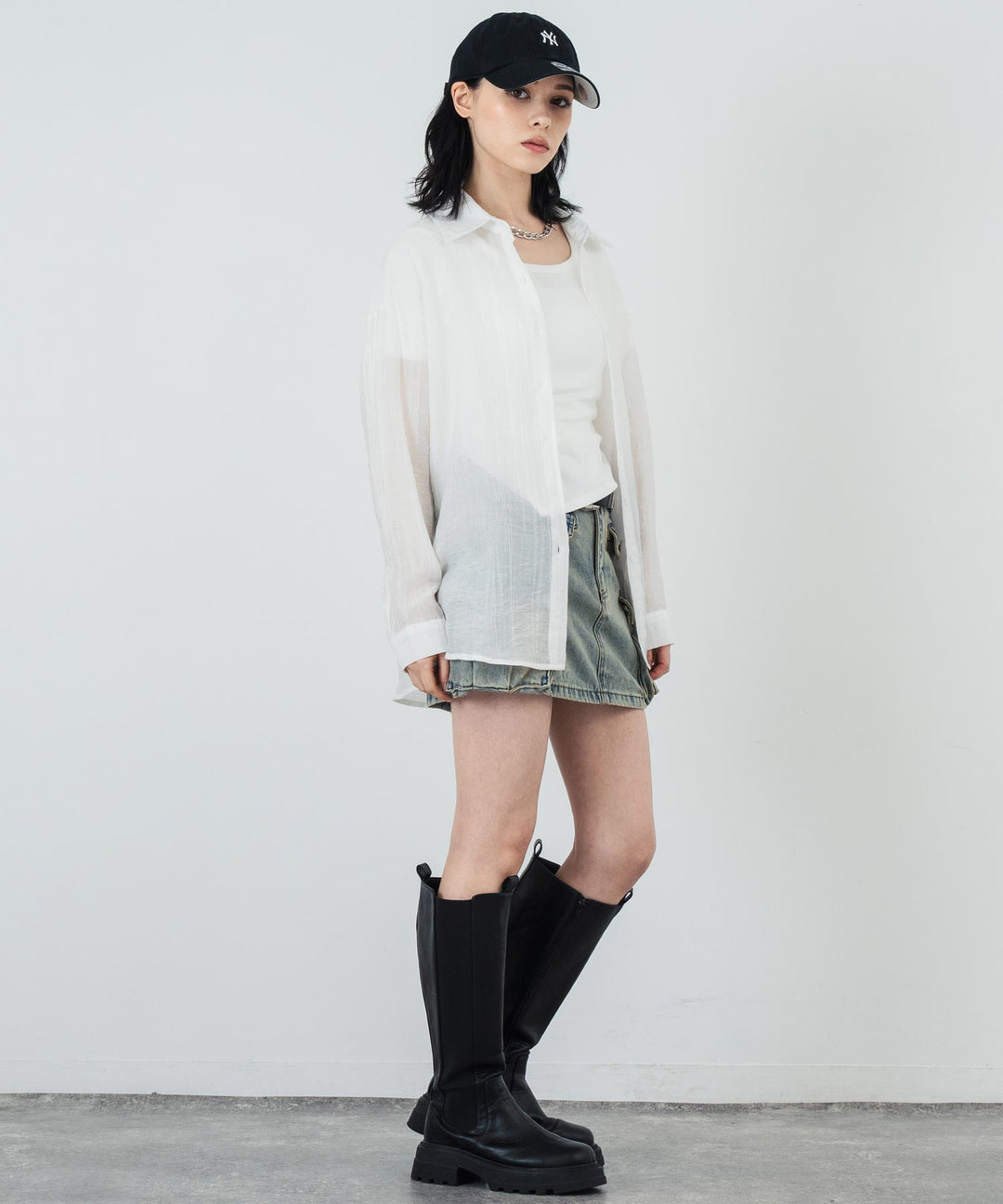 ウエスト ギャザー ラウンドネック Tシャツ 153-5705