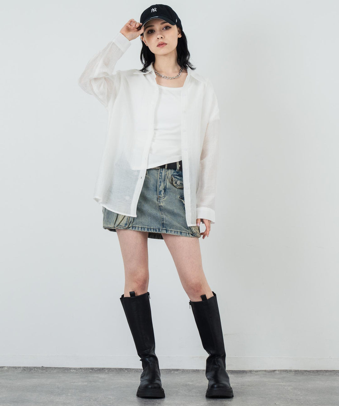ウエスト ギャザー ラウンドネック Tシャツ 153-5705