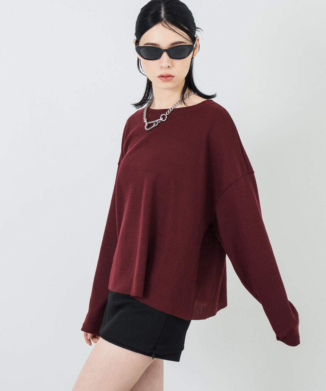 クルーネック ワッフル ロングスリーブ Tシャツ 長袖 153-5720