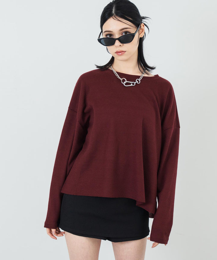 クルーネック ワッフル ロングスリーブ Tシャツ 長袖 153-5720