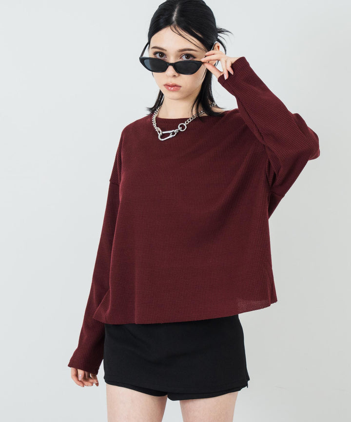 クルーネック ワッフル ロングスリーブ Tシャツ 長袖 153-5720