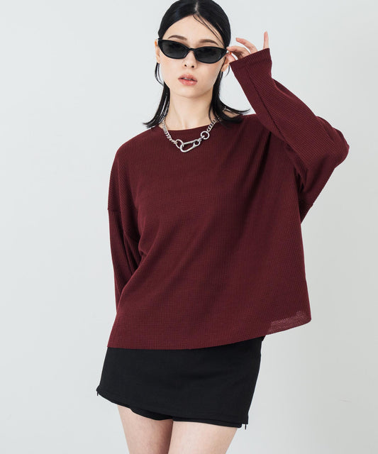 クルーネック ワッフル ロングスリーブ Tシャツ 長袖 153-5720
