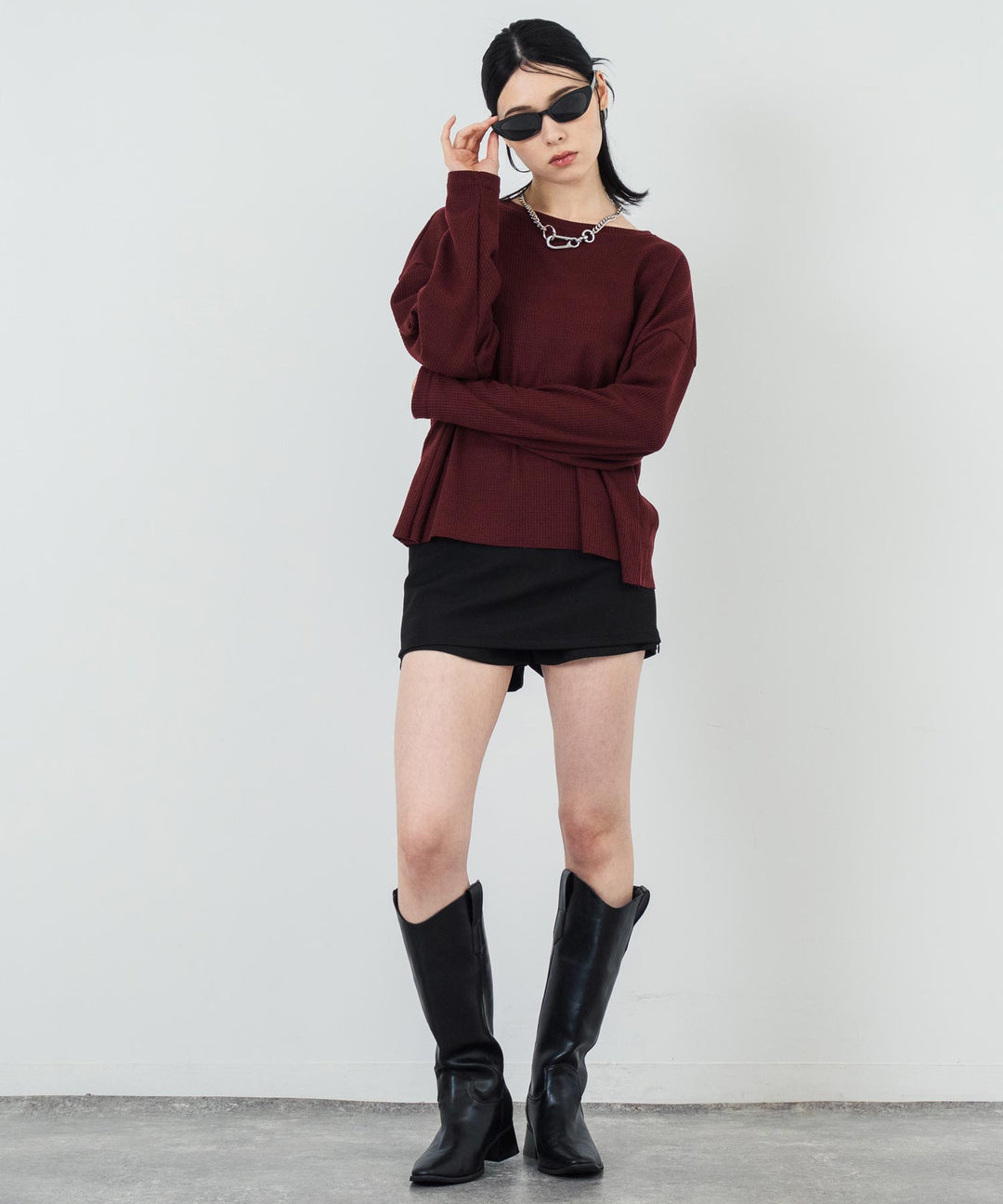 クルーネック ワッフル ロングスリーブ Tシャツ 長袖 153-5720