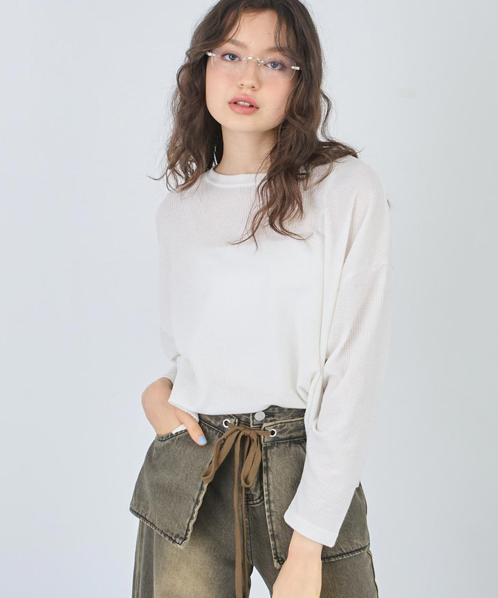 クルーネック ワッフル ロングスリーブ Tシャツ 長袖 153-5720