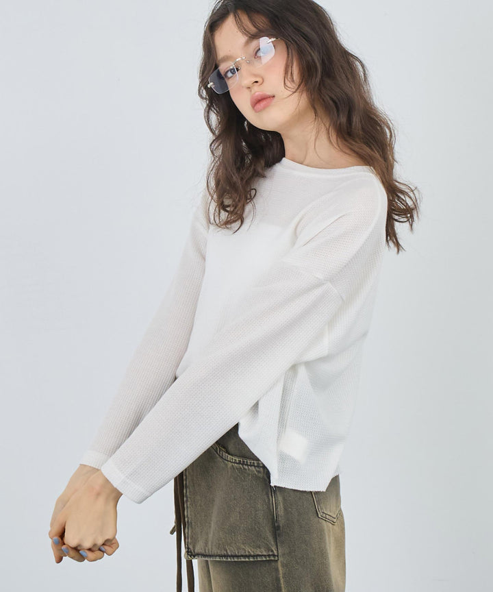 クルーネック ワッフル ロングスリーブ Tシャツ 長袖 153-5720