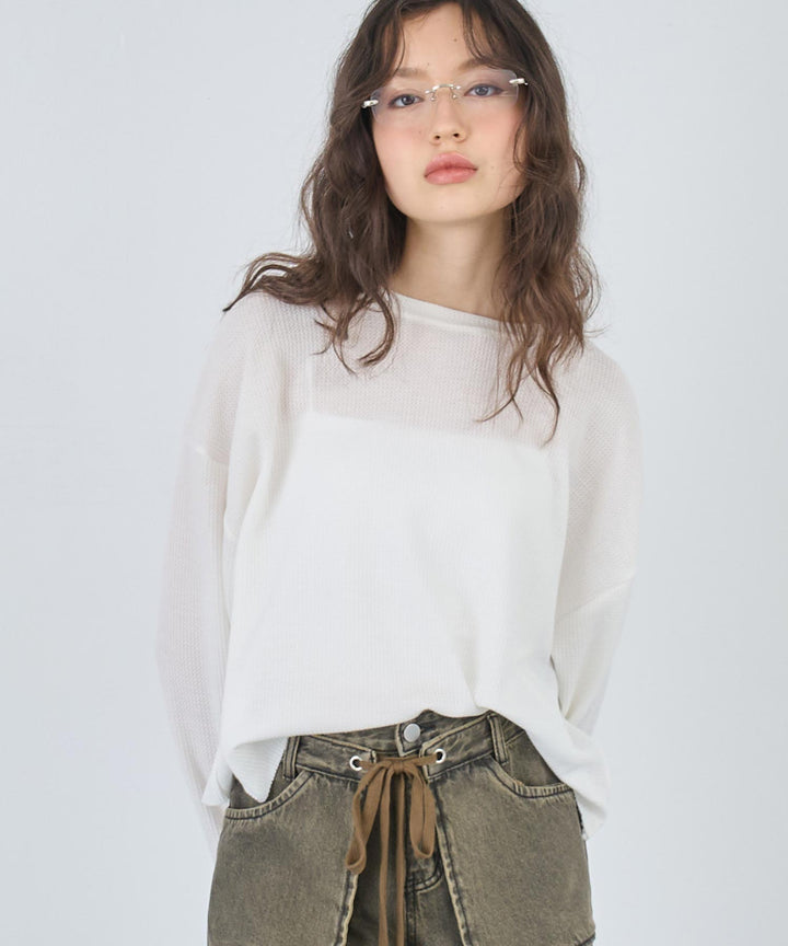 クルーネック ワッフル ロングスリーブ Tシャツ 長袖 153-5720