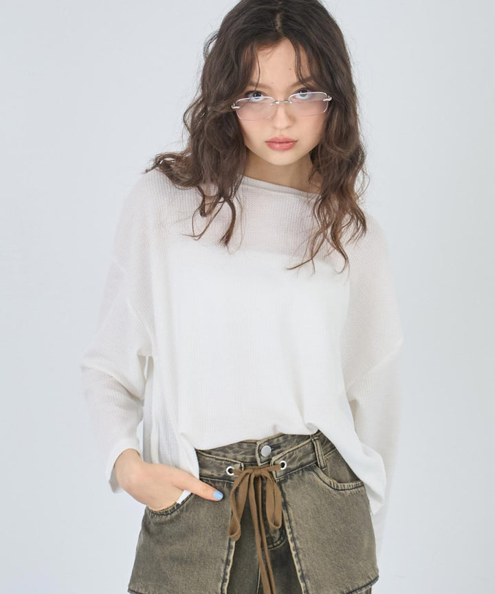 クルーネック ワッフル ロングスリーブ Tシャツ 長袖 153-5720