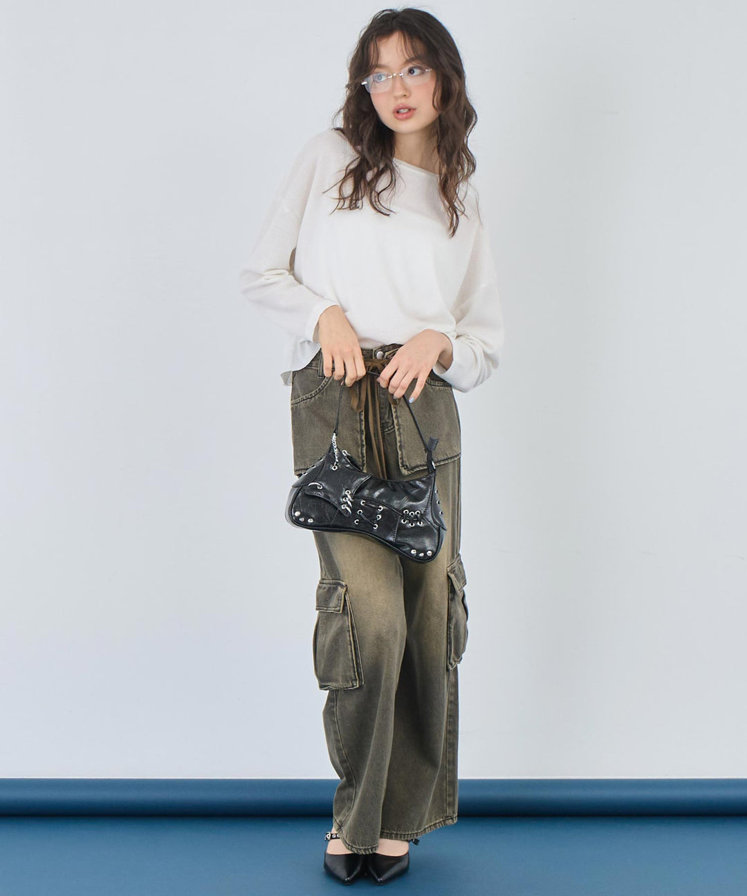 クルーネック ワッフル ロングスリーブ Tシャツ 長袖 153-5720