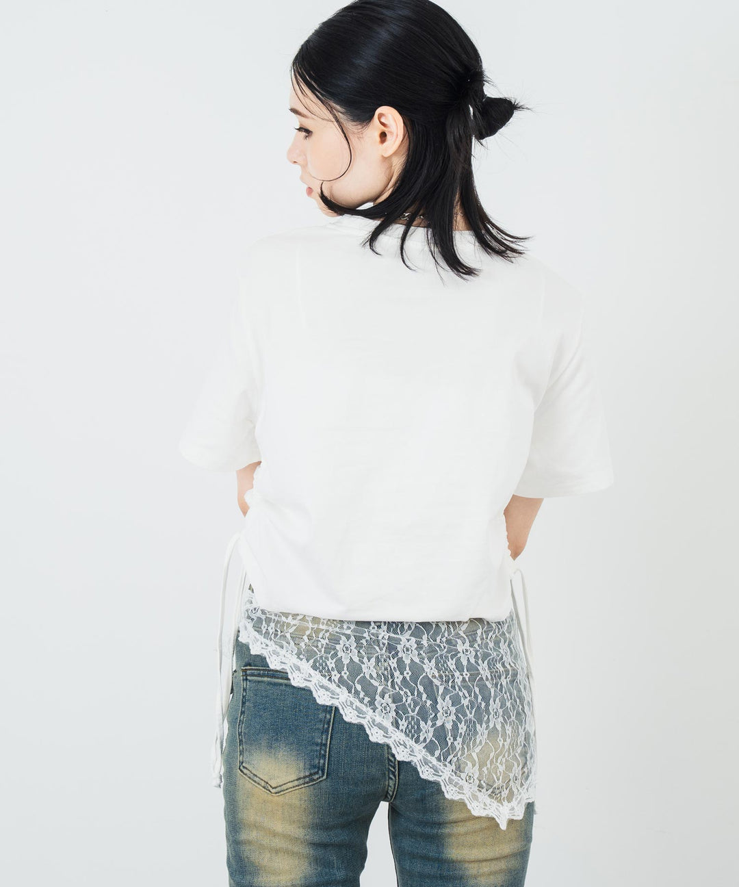 レース リボン ピグメント サイド シャーリング Tシャツ 153-5736