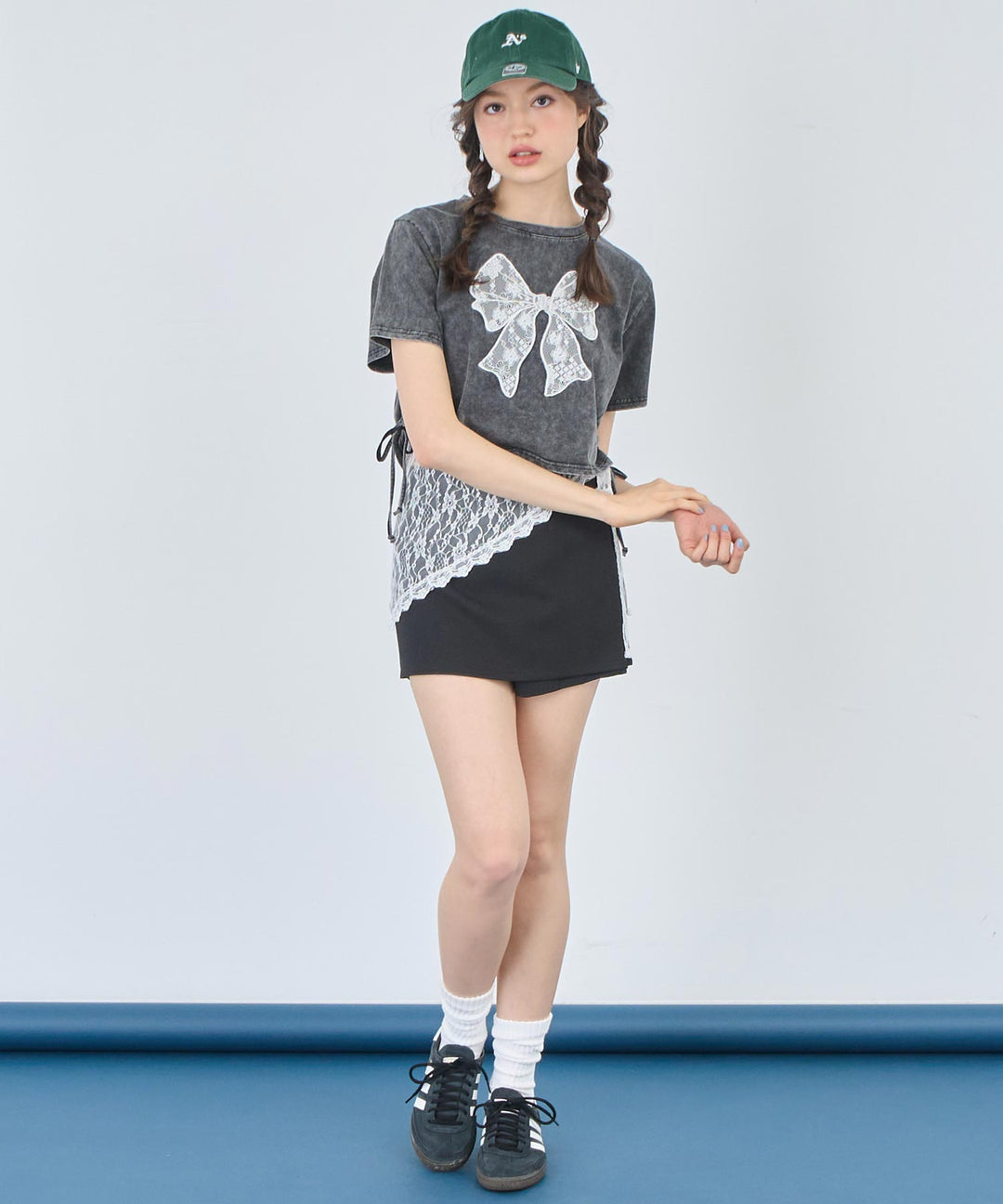 レース リボン ピグメント サイド シャーリング Tシャツ 153-5736