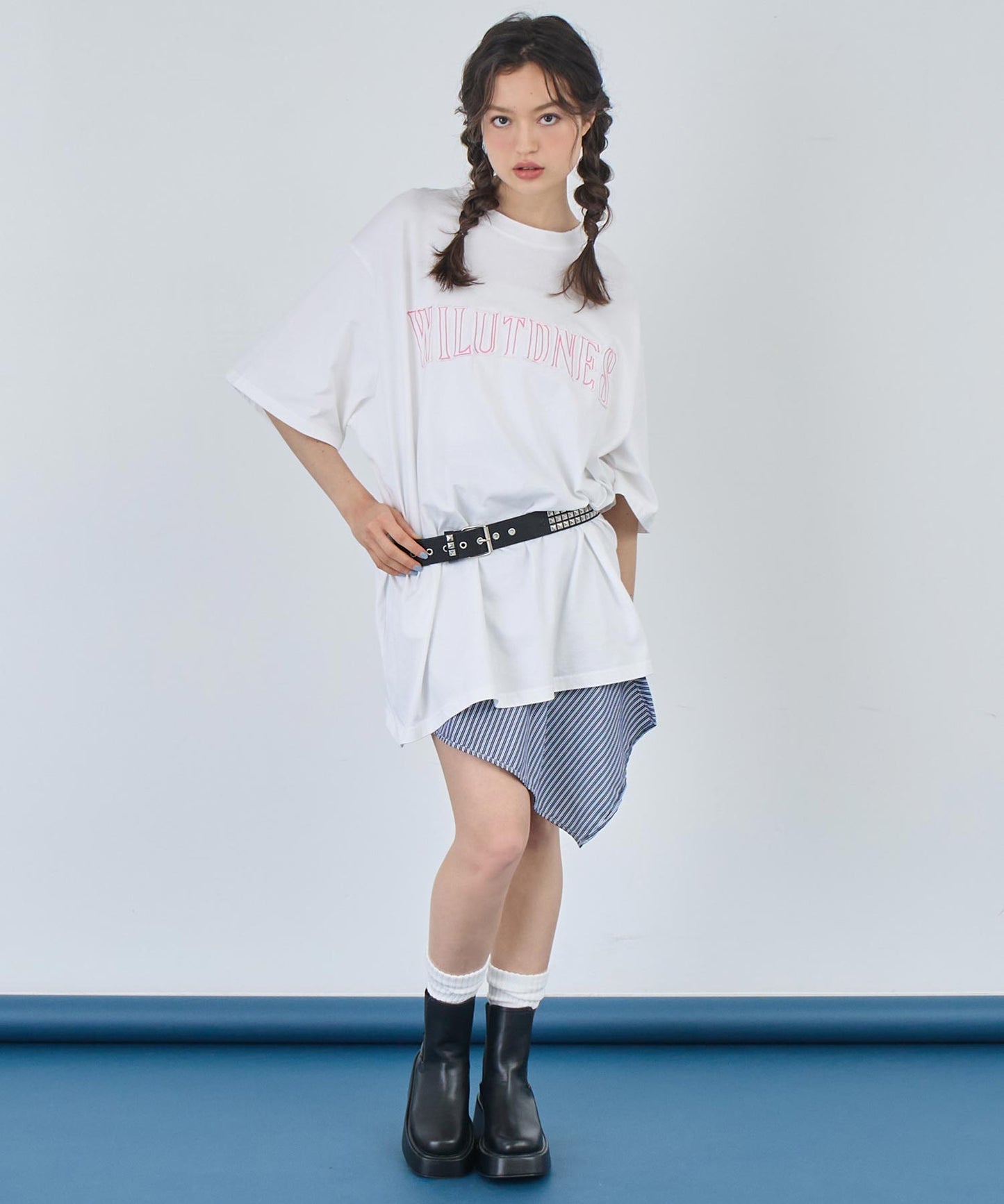 リメイク風 ステッチ ロゴ ビッグシルエット Tシャツ 153-5742
