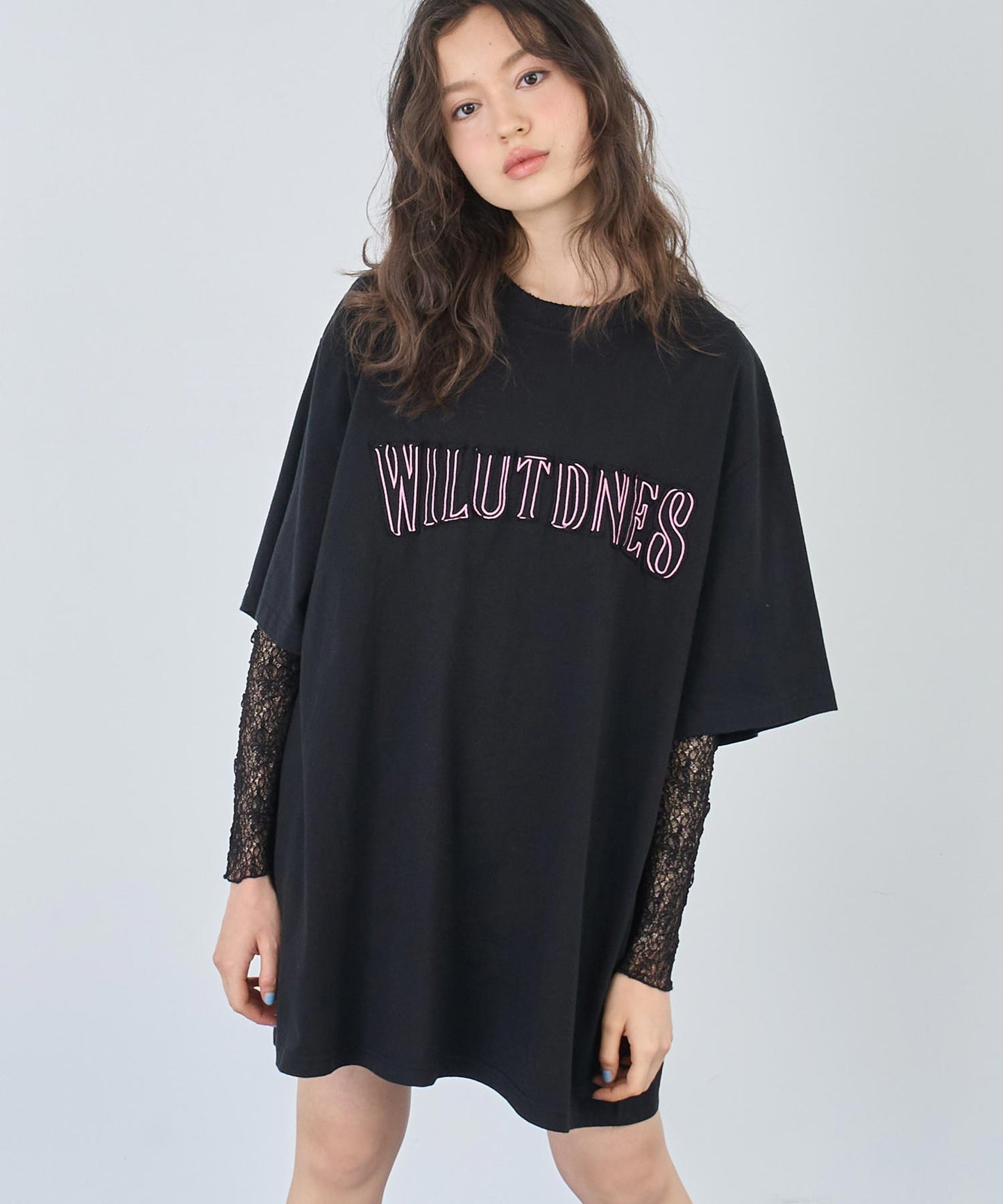 リメイク風 ステッチ ロゴ ビッグシルエット Tシャツ 153-5742