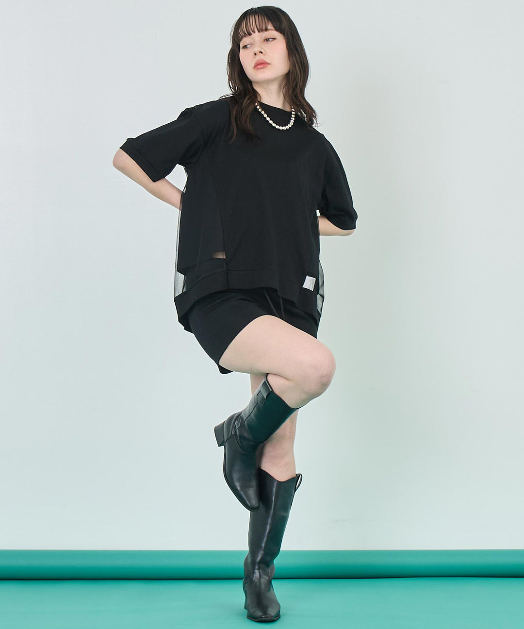 裾チュール シアー Tシャツ 153-5750