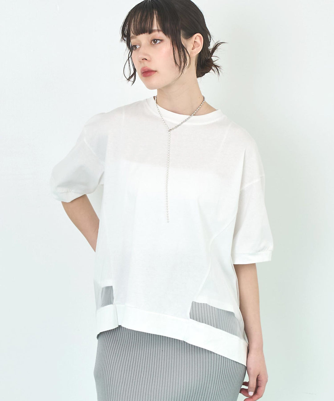 裾チュール シアー Tシャツ 153-5750