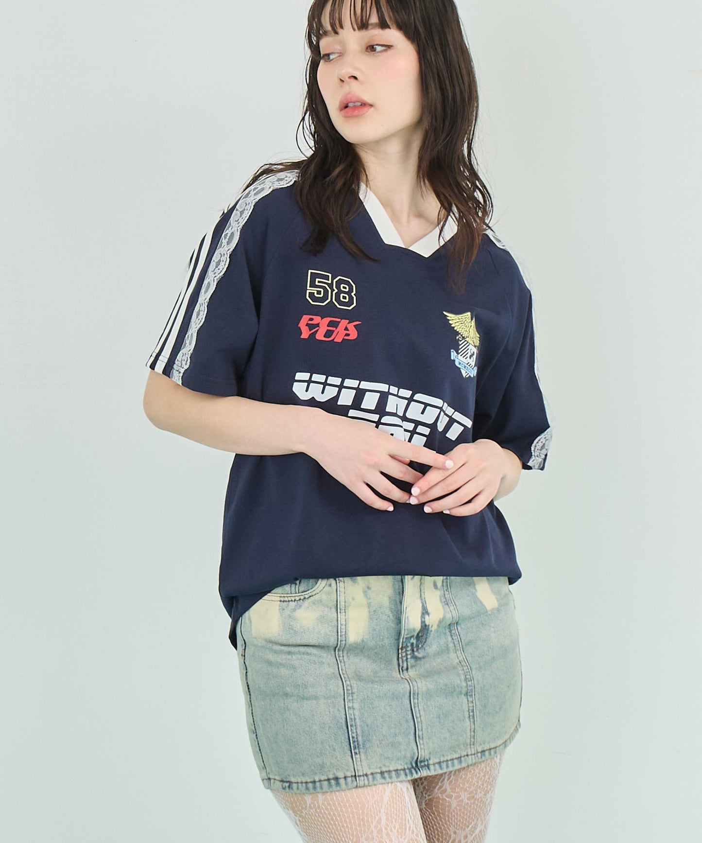 ショルダー レース 配色 ゲーミング Tシャツ 153-5755