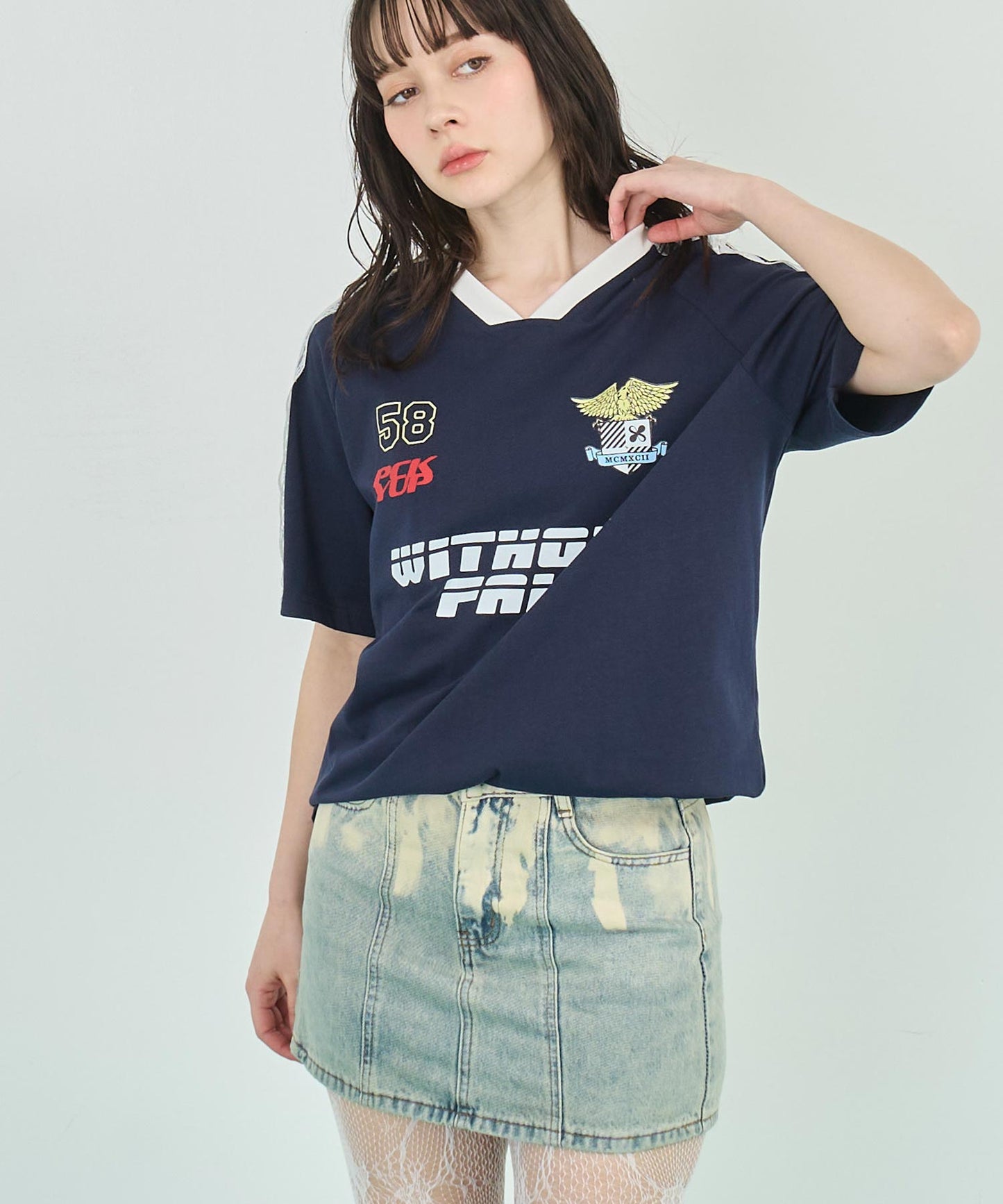 ショルダー レース 配色 ゲーミング Tシャツ 153-5755