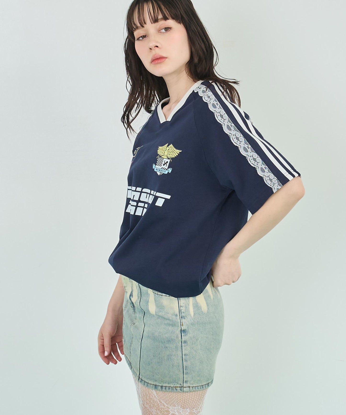 ショルダー レース 配色 ゲーミング Tシャツ 153-5755