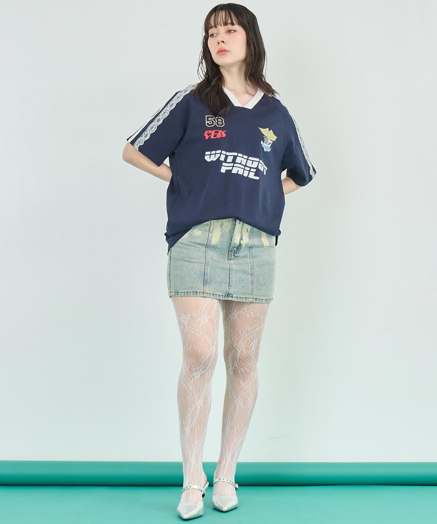 ショルダー レース 配色 ゲーミング Tシャツ 153-5755