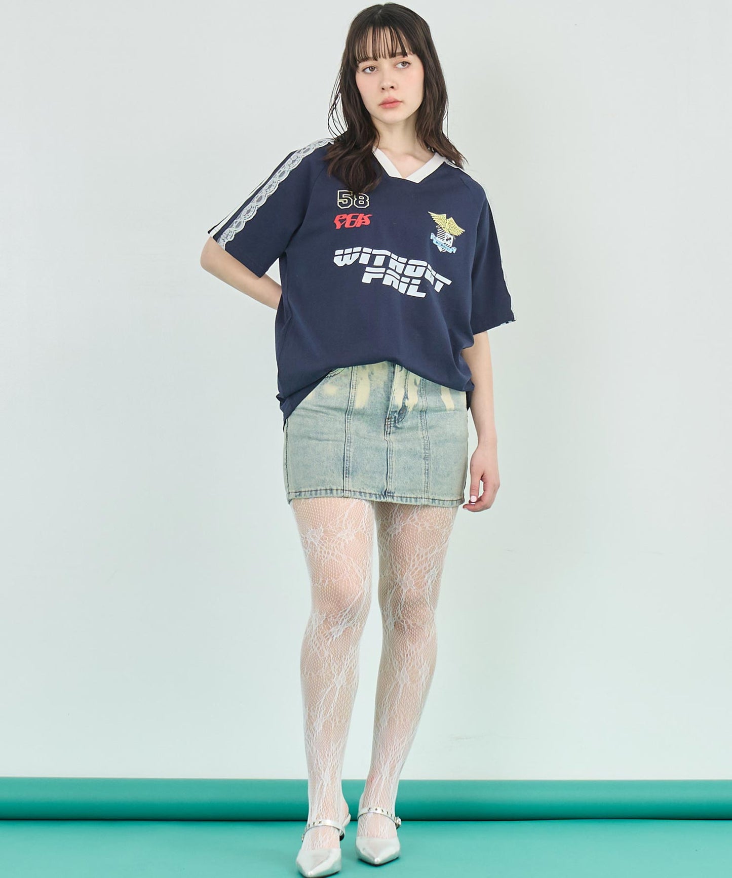 ショルダー レース 配色 ゲーミング Tシャツ 153-5755