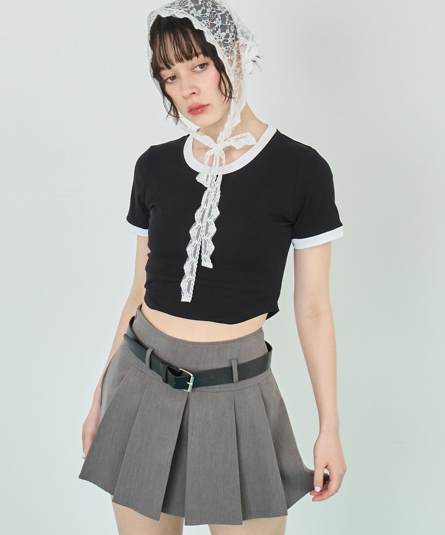 配色 リボン 刺繍 コンパクト リンガー Tシャツ 153-5756