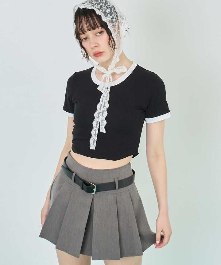 配色 リボン 刺繍 コンパクト リンガー Tシャツ 153-5756