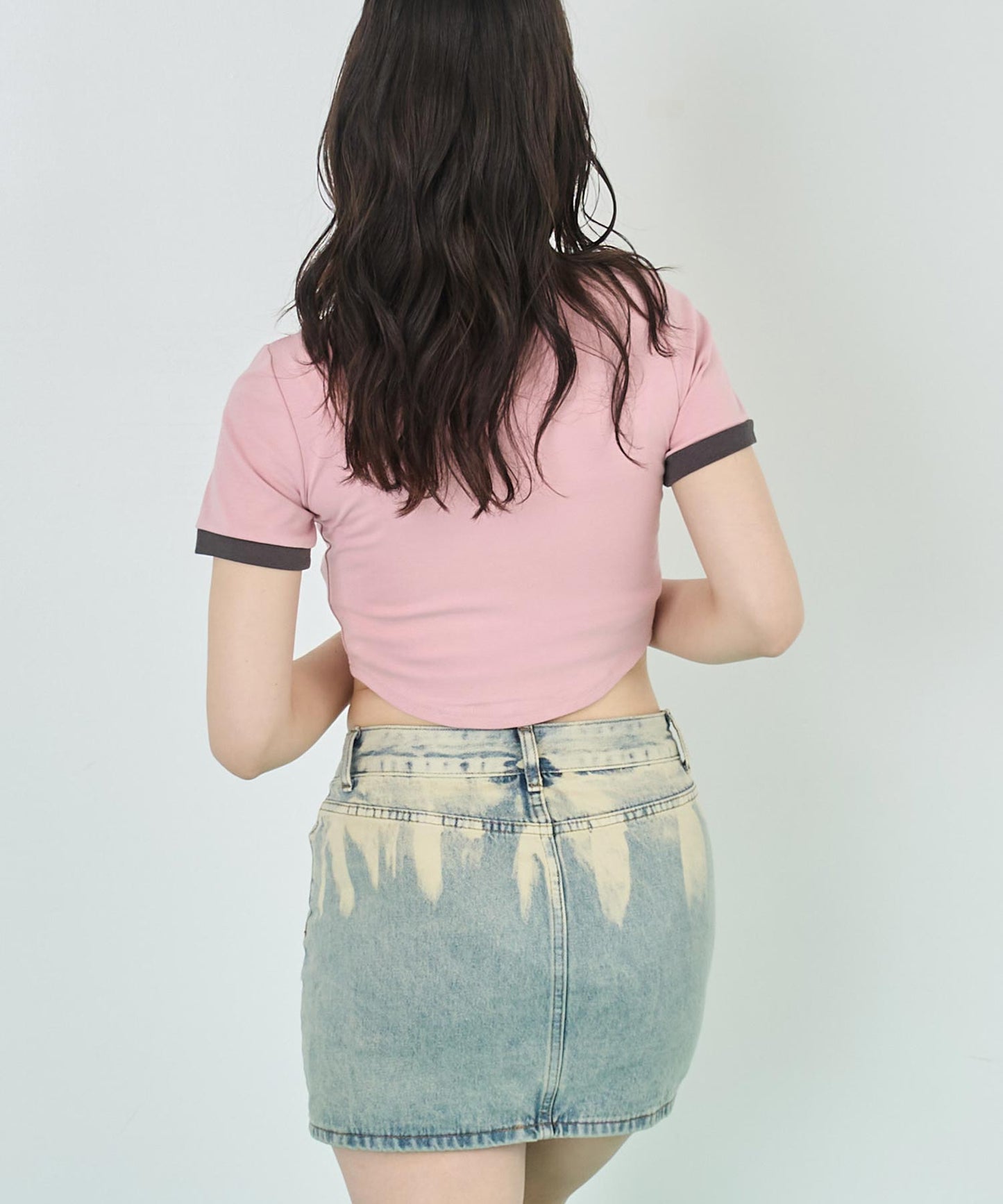 配色 リボン 刺繍 コンパクト リンガー Tシャツ 153-5756