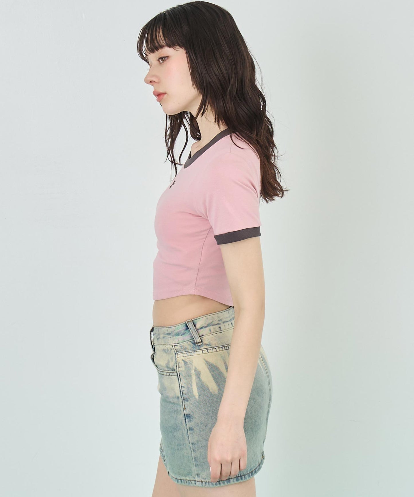 配色 リボン 刺繍 コンパクト リンガー Tシャツ 153-5756