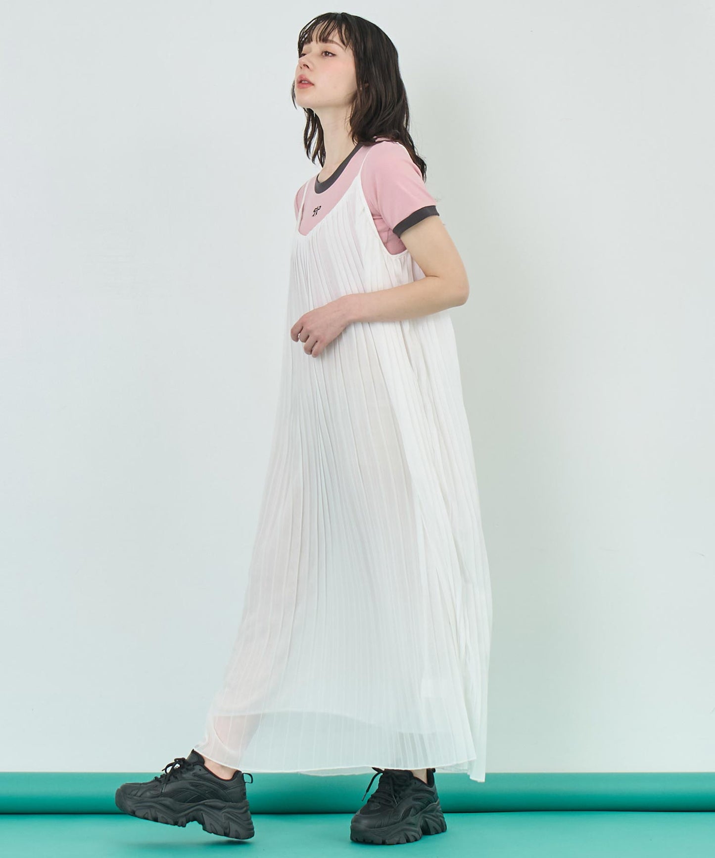 配色 リボン 刺繍 コンパクト リンガー Tシャツ 153-5756
