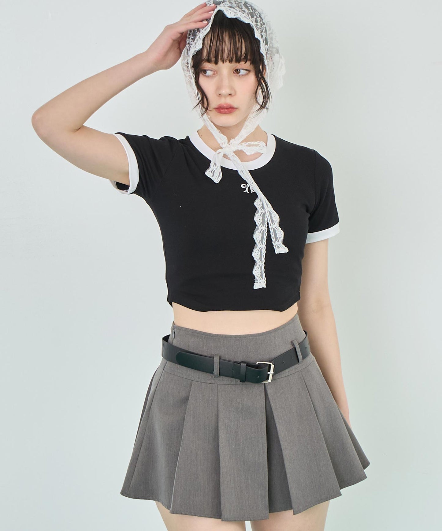 配色 リボン 刺繍 コンパクト リンガー Tシャツ 153-5756