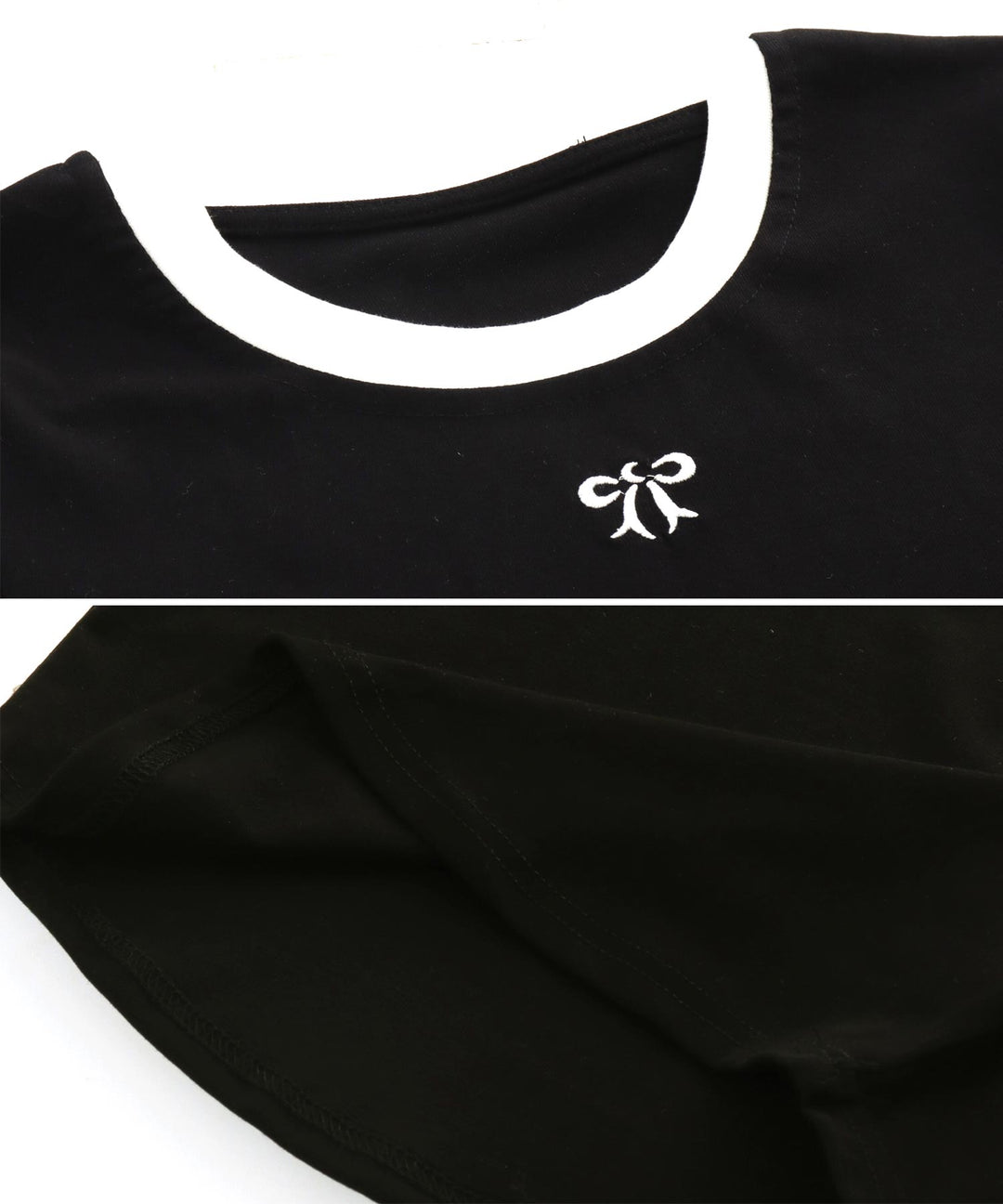 配色 リボン 刺繍 コンパクト リンガー Tシャツ 153-5756