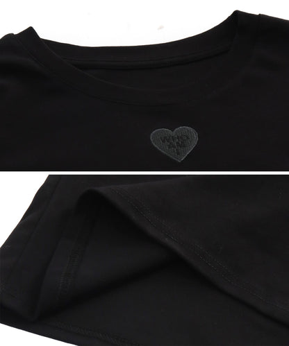 同色トーン ハート 刺繍 Tシャツ 153-5776