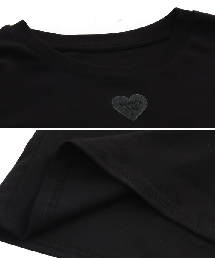 同色トーン ハート 刺繍 Tシャツ 153-5776