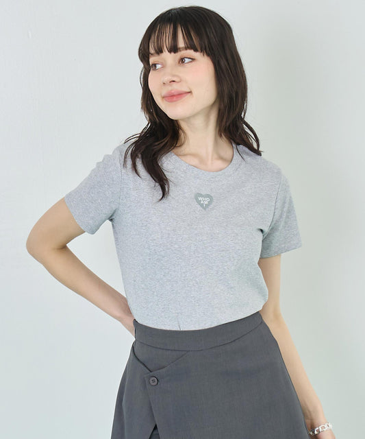 同色トーン ハート 刺繍 Tシャツ 153-5776
