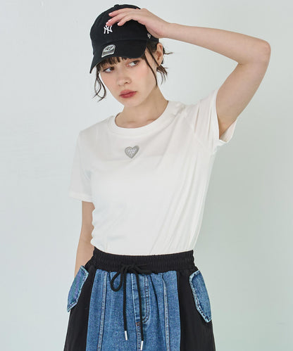同色トーン ハート 刺繍 Tシャツ 153-5776