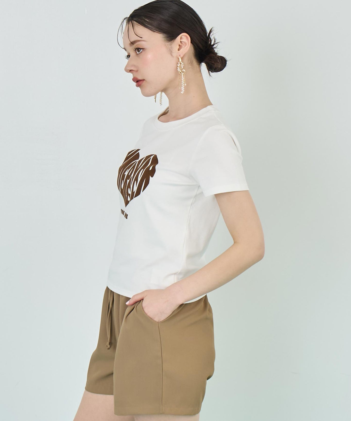 フロッキー ハート ロゴ プリント Tシャツ 153-5778