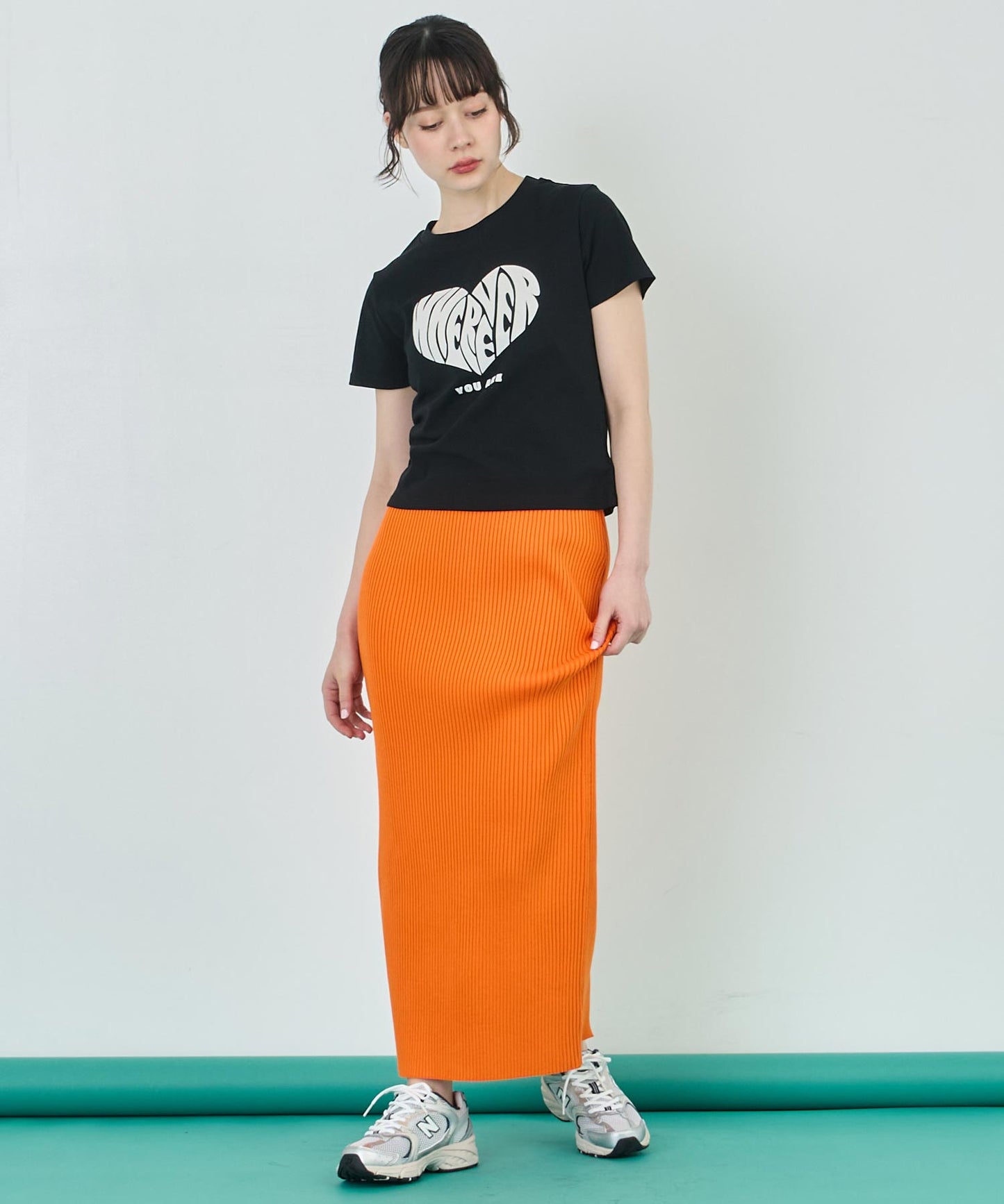 フロッキー ハート ロゴ プリント Tシャツ 153-5778