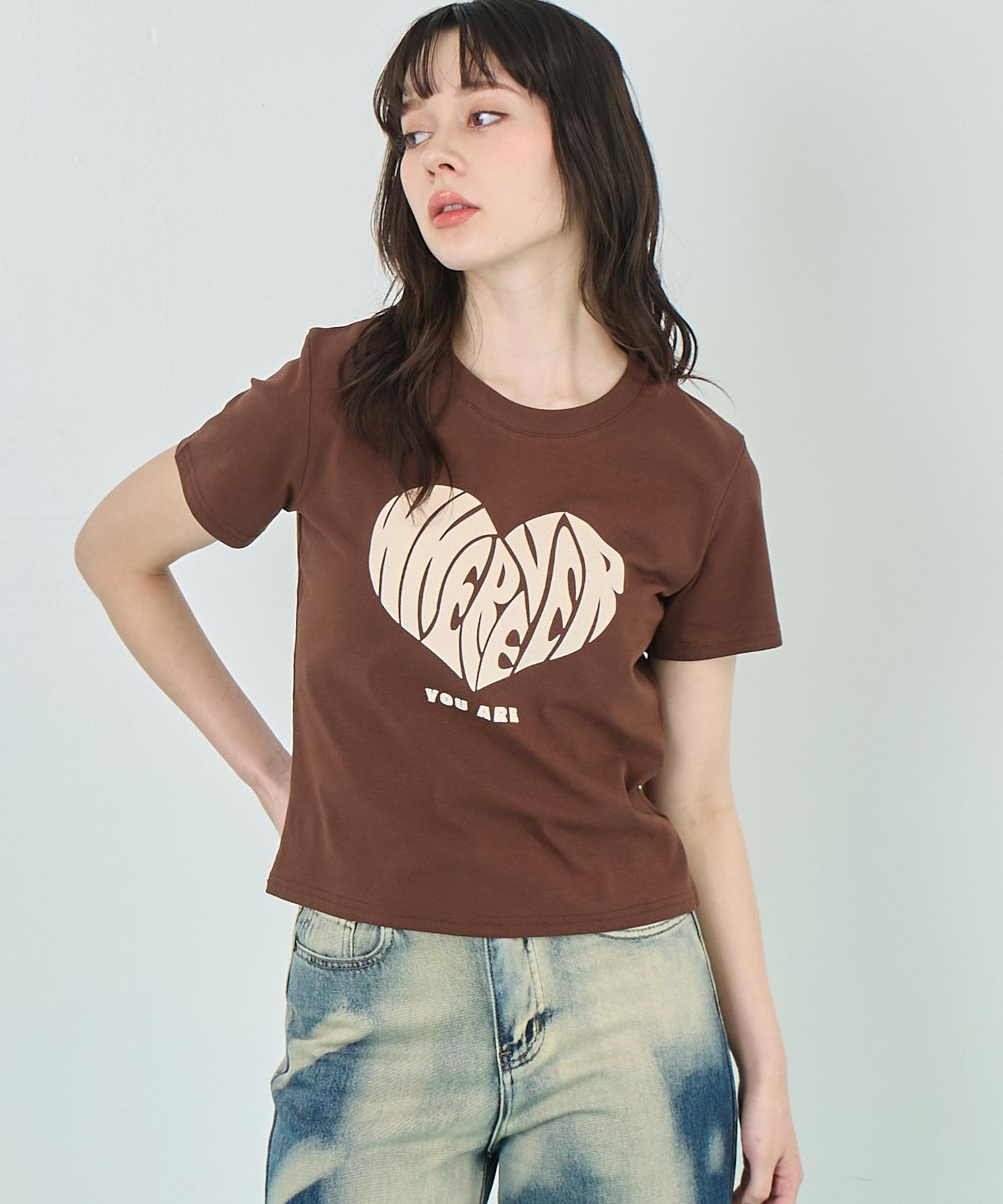 フロッキー ハート ロゴ プリント Tシャツ 153-5778