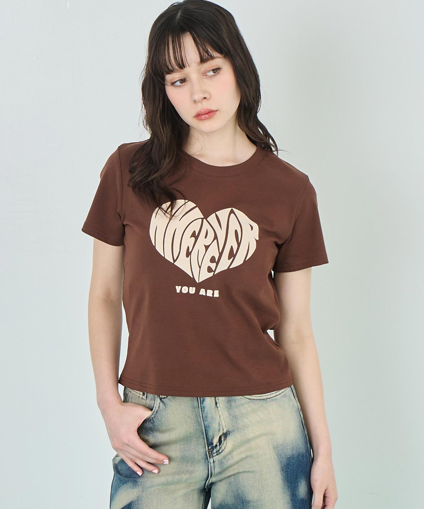 フロッキー ハート ロゴ プリント Tシャツ 153-5778